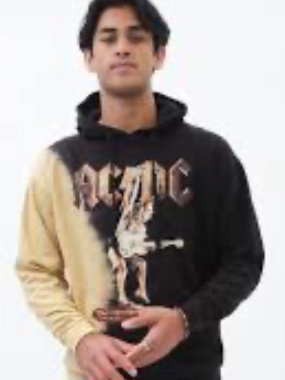 AC/DC Black and Beige Split-Panel Graphic Hoodie